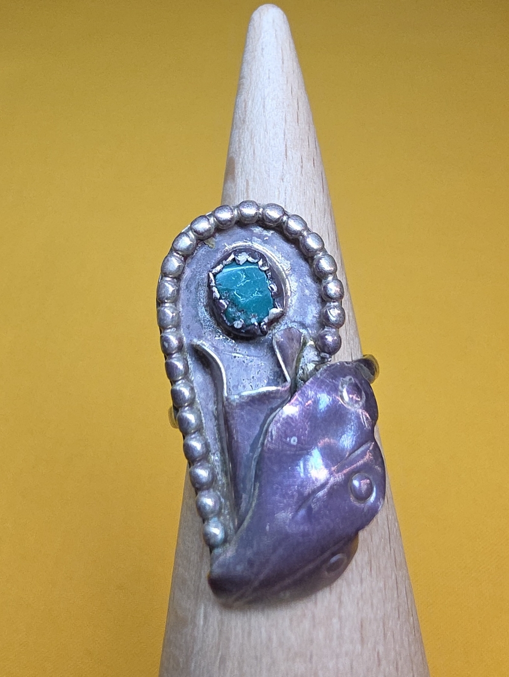 Vintage Navajo Silver (Unmarked) & Turquoise Squash Blossom Ring ▪︎ Unique!